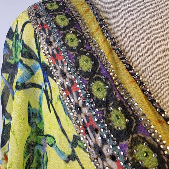 Soft Surroundings Kaftan‎ Tunic S/M Sheer Boho Rhinestone Embellished Coverup - Picture 10 of 12